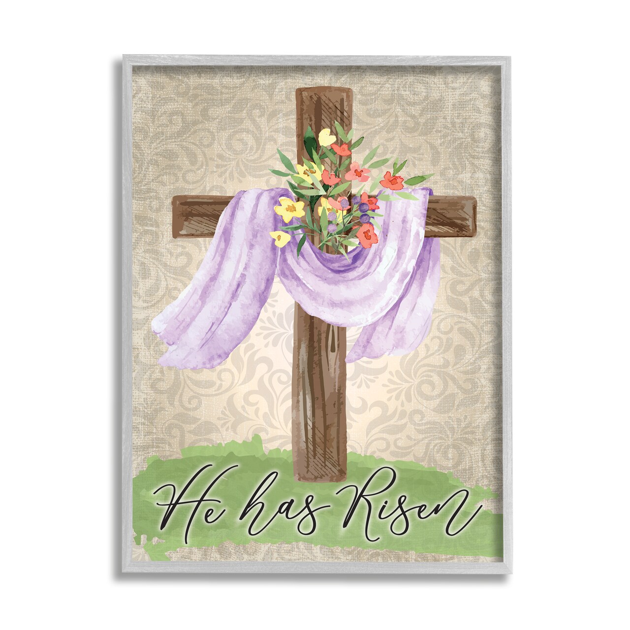 Stupell Industries He Has Risen Spring Floral Cross Black Framed Giclee Art